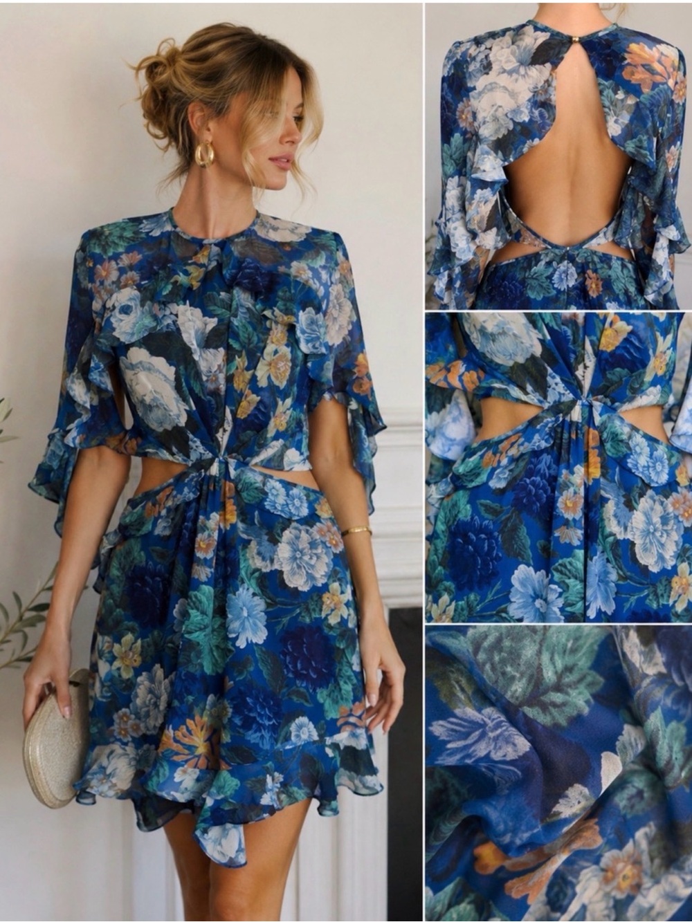 Zimmerman Silk Floral Cutout Romper Size 1/ US 4/6 Blue Romantic Ruffle Designer